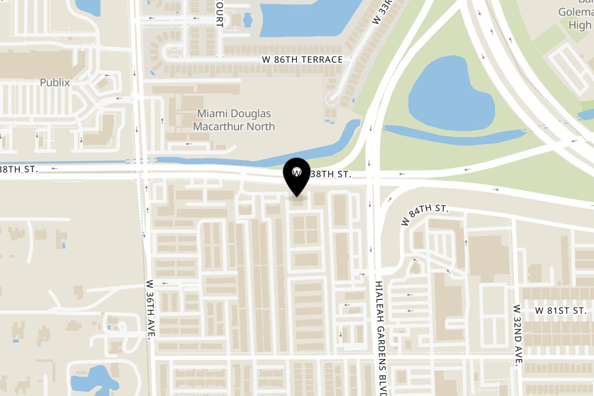 Map showing the location of Miami Lunch and Detox on 3420 W 84th St Unit 108 in Hialeah